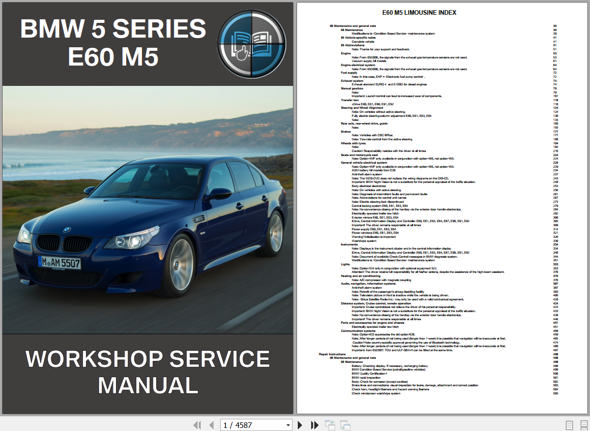BMW 5 Series E60 M5 Limousine Workshop Service Manual 1