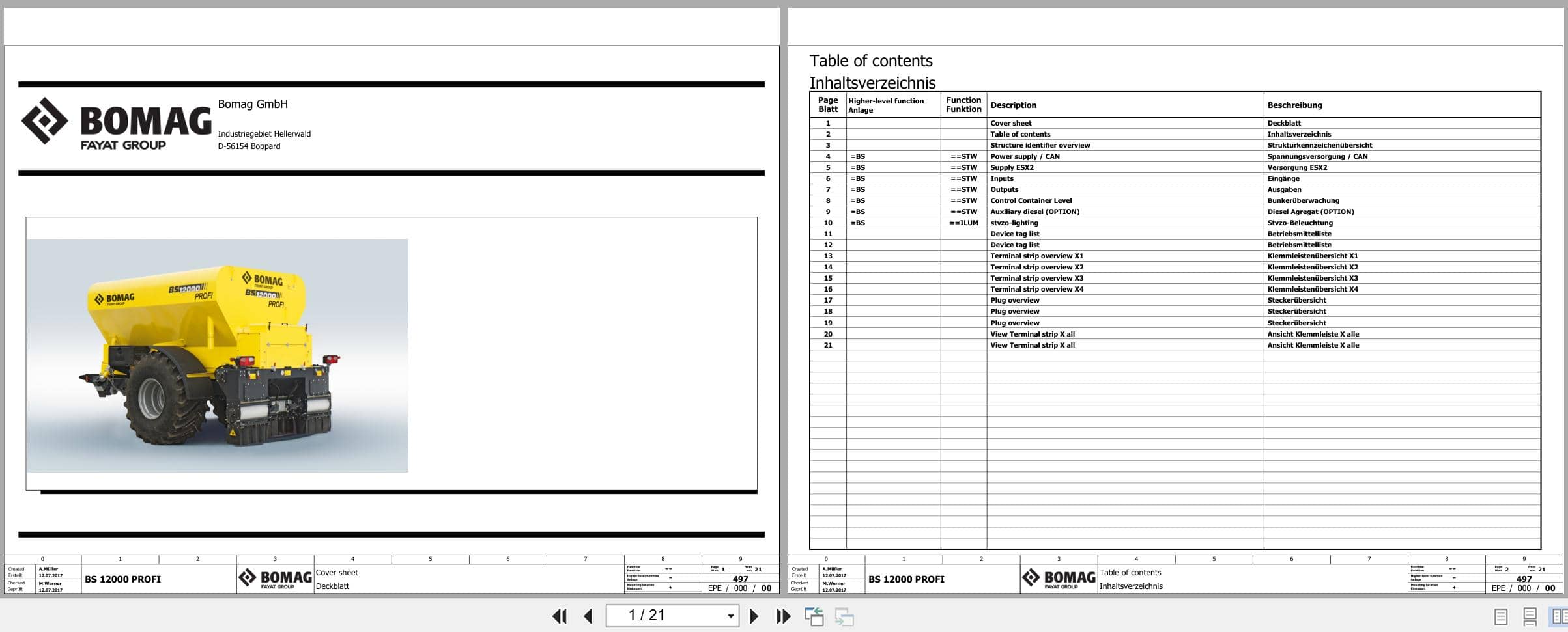 Bomag Accessory Equipment BS 12000 Profi Electrical Hydraulic Pneumatic Schematic 101910741001 101910741003 (1)