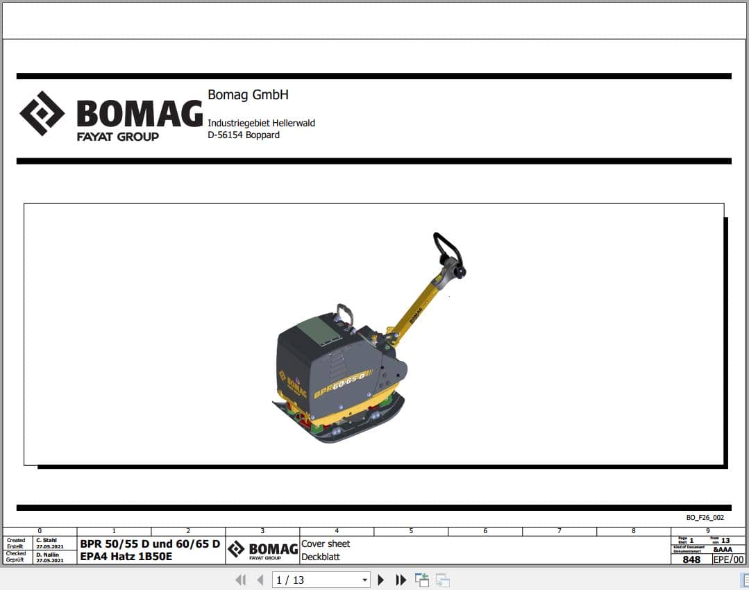 Bomag Reversible Vibratory Plates BPR 50 55 D Electrical Circuit Diagrams (1)