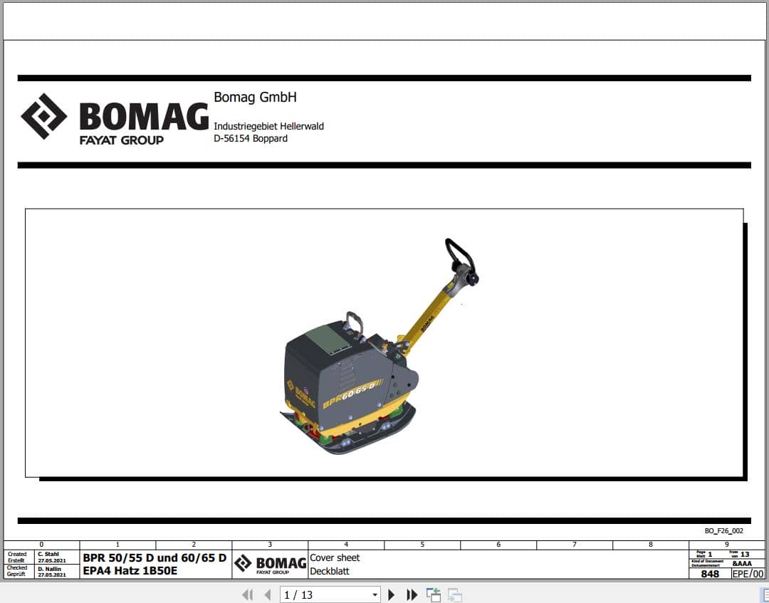 Bomag Reversible Vibratory Plates BPR 60 65 D Electrical Circuit Diagrams (1)