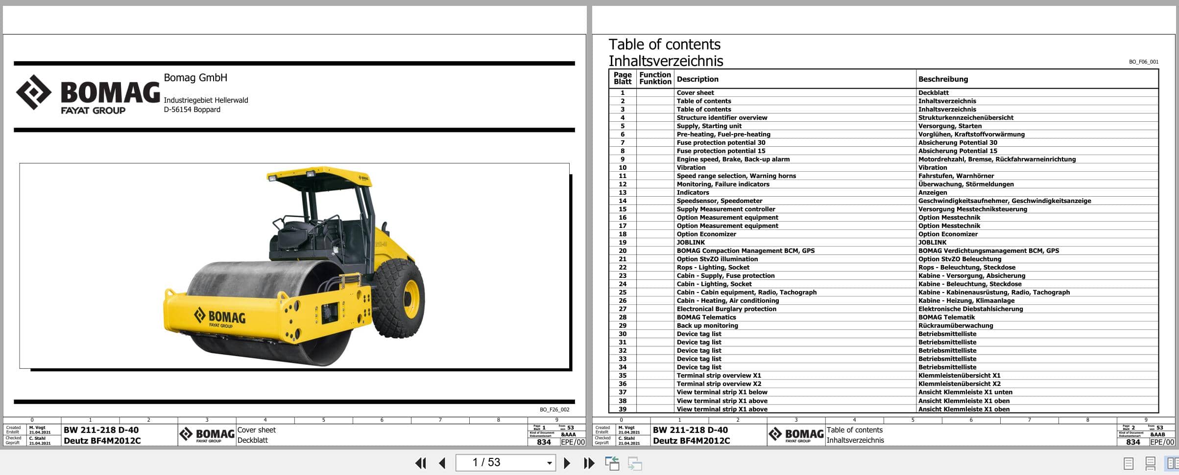 Bomag Single Drum Vibratory Rollers BW 211 D 40 Electrical Hydraulic Schematic (1)
