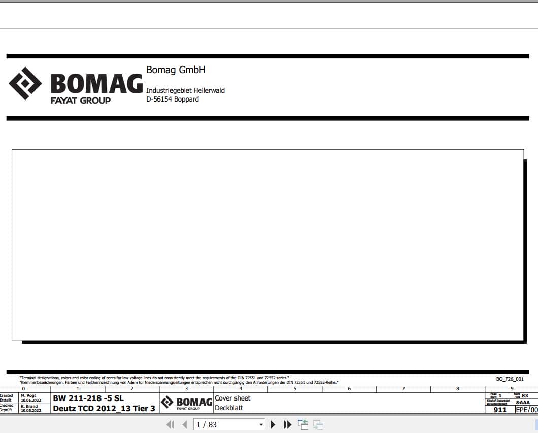 Bomag Single Drum Vibratory Rollers BW 215 D 5 SL Electrical Hydraulic Schematic (1)