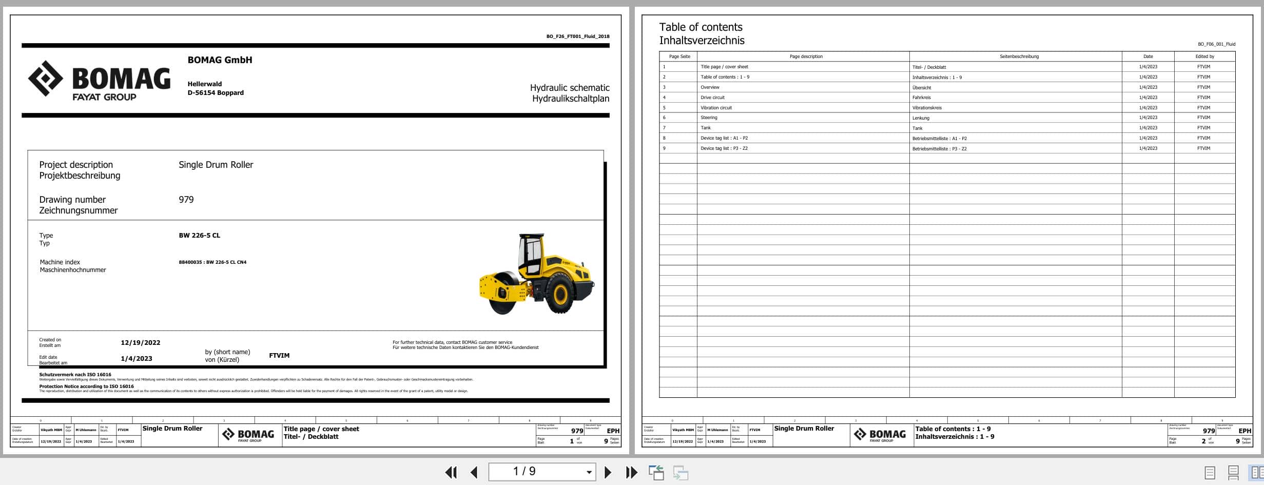 Bomag Single Drum Vibratory Rollers BW 226  5 CL Hydraulic Schematic (1)