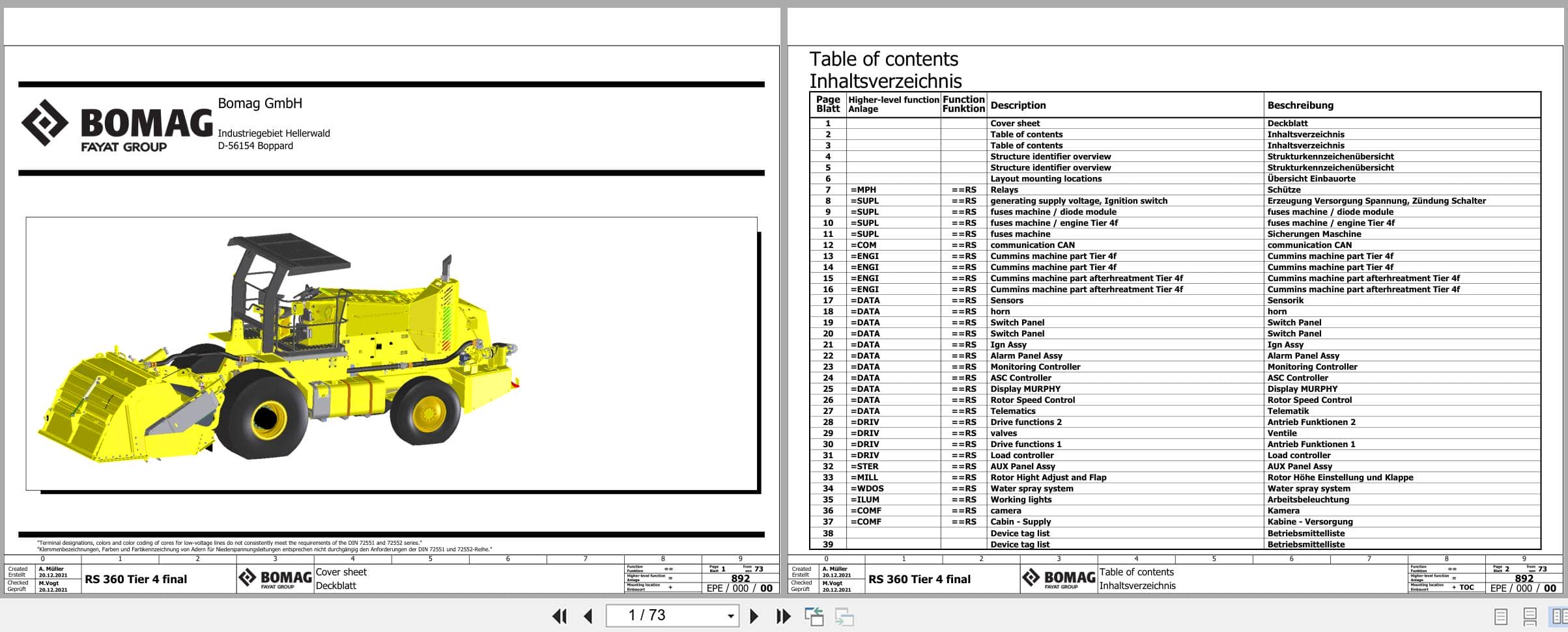 Bomag Soil Stabilizer Asphalt Recycler RS 360 Electrical Hydraulic Schematic (1)