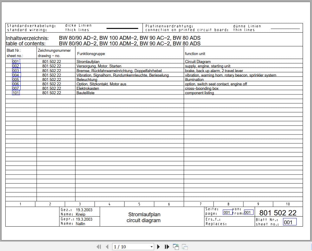 Bomag Tandem Vibratory Rollers BW 100 ADM 2 Electrical Hydraulic Schematic (1)