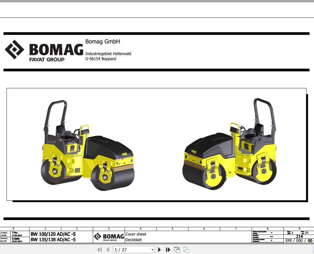 Bomag Tandem Vibratory Rollers BW 120 AD 5 Electrical Hydraulic Schematic (1)
