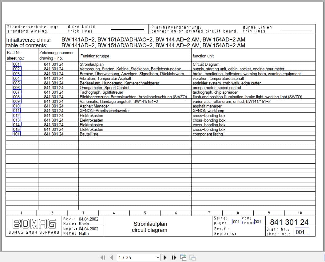 Bomag Tandem Vibratory Rollers BW 141 AD 2 Electrical Hydraulic Schematic (1)