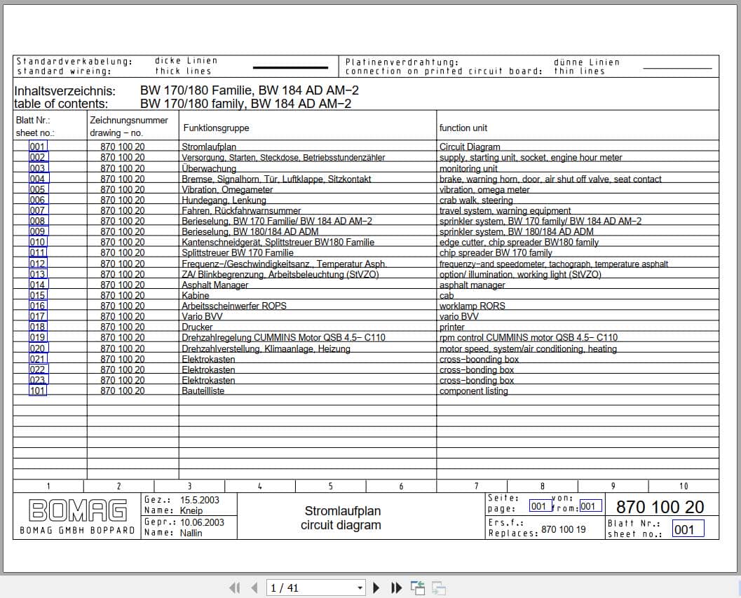 Bomag Tandem Vibratory Rollers BW 170 AD AM Electrical Hydraulic Schematic (1)