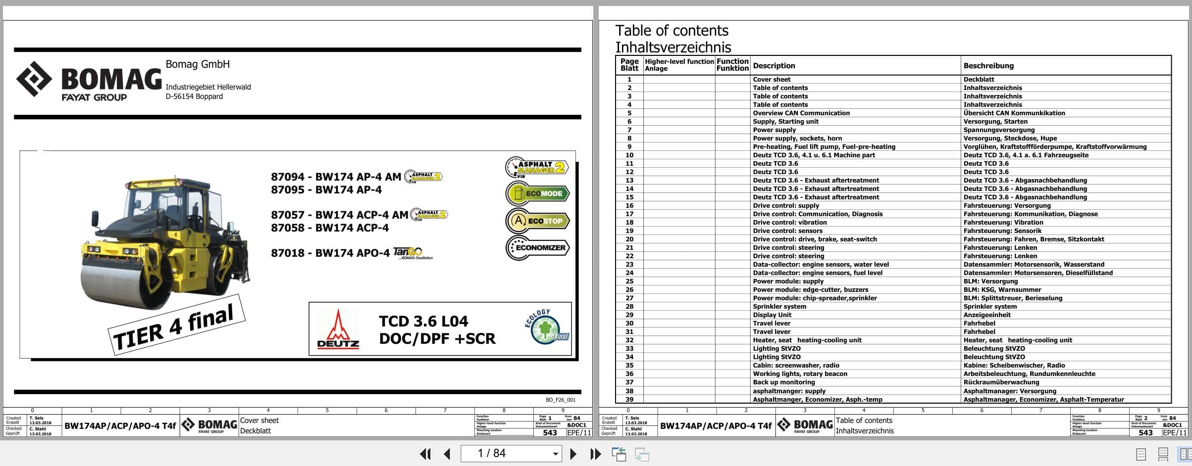 Bomag Tandem Vibratory Rollers BW 174 AP 4f AM Electrical Hydraulic Schematic (1)