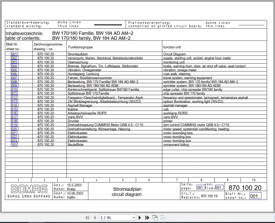 Bomag Tandem Vibratory Rollers BW 184 AD Electrical Schematic (1)