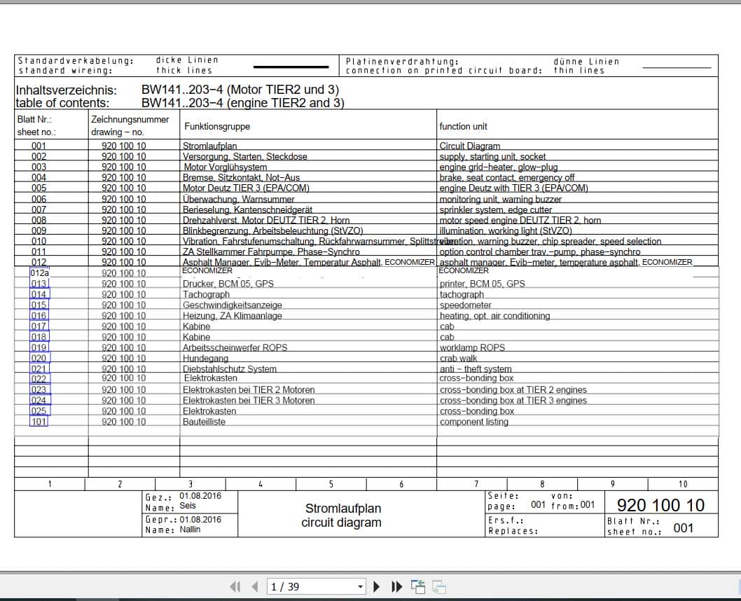 Bomag Tandem Vibratory Rollers BW 203 SL 4 Electrical Hydraulic Schematic (1)