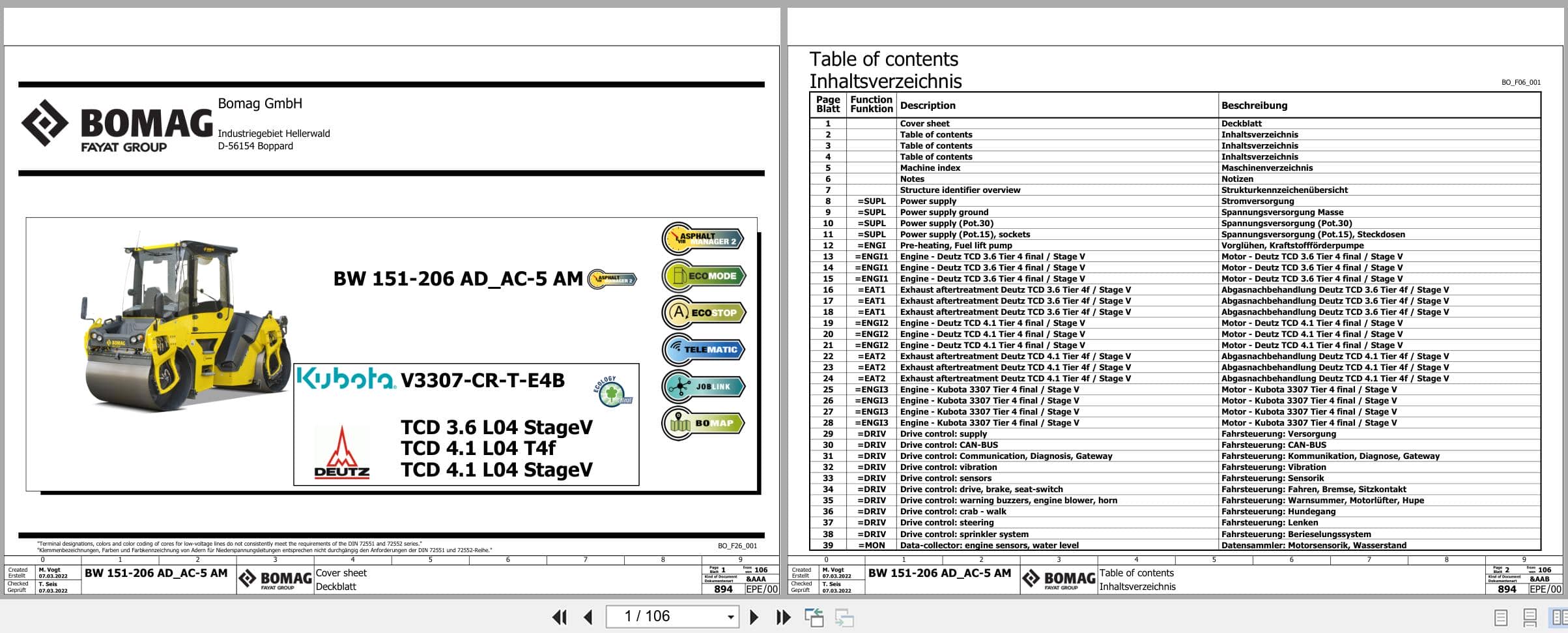 Bomag Tandem Vibratory Rollers BW 206 AD 5 AM Electrical Hydraulic Schematic (1)