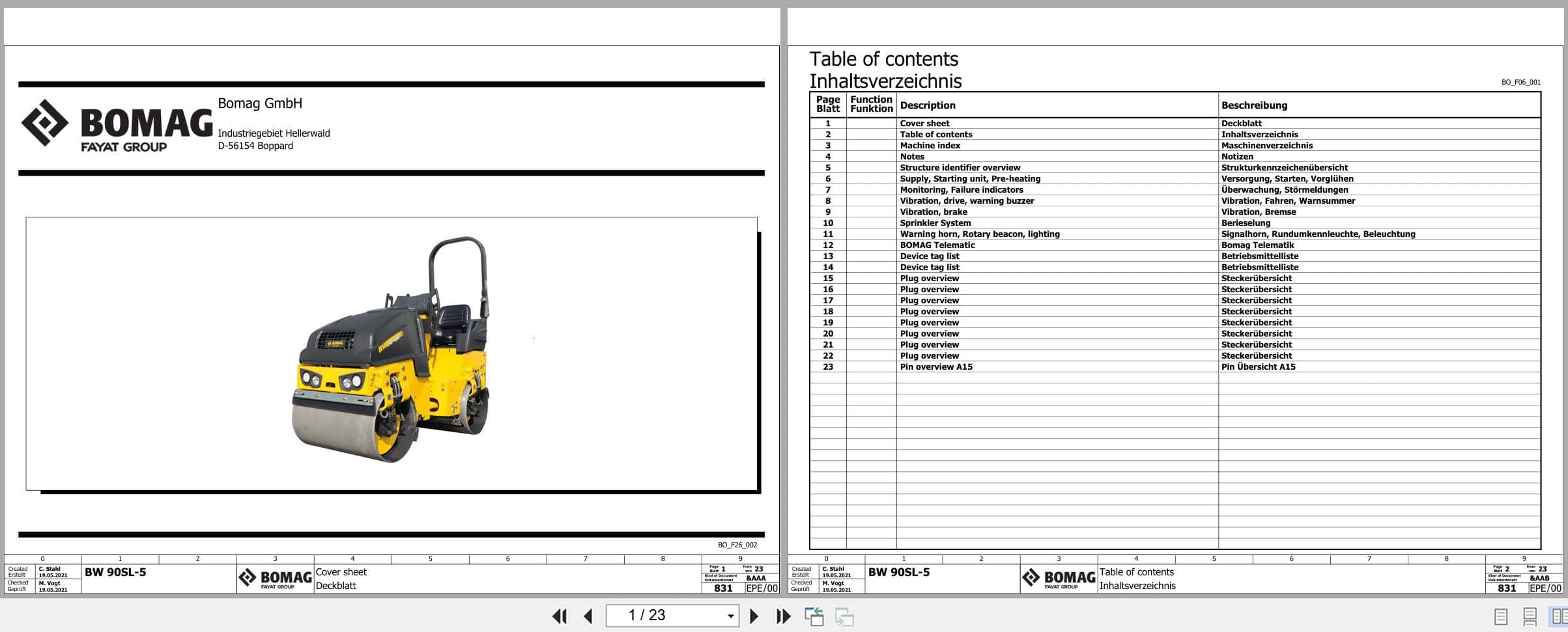 Bomag Tandem Vibratory Rollers BW 90 SL 5 CC Electrical Hydraulic Schematic (1)