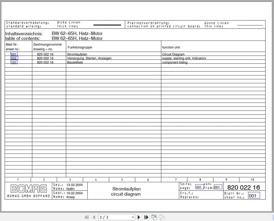 Bomag Walk Behind Double Drum Vibratory Roller BW 62 H Electrical Hydraulic Schematic (1)