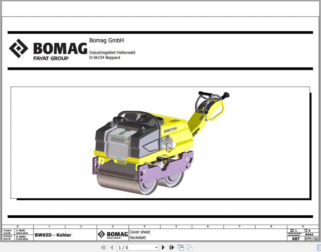 Bomag Walk Behind Double Drum Vibratory Roller BW 65 D Electrical Hydraulic Schematic (1)