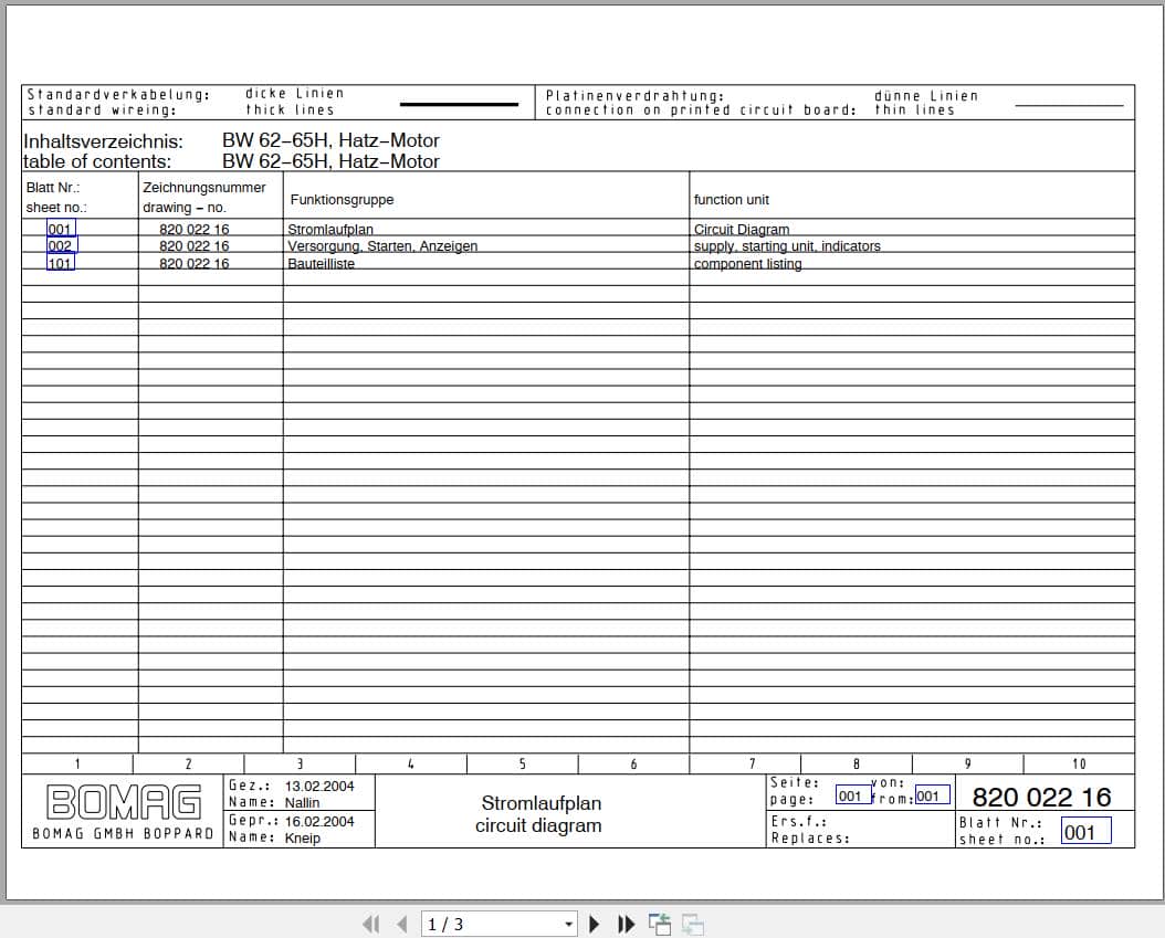 Bomag Walk Behind Double Drum Vibratory Roller BW 65 H Electrical Hydraulic Schematic (1)