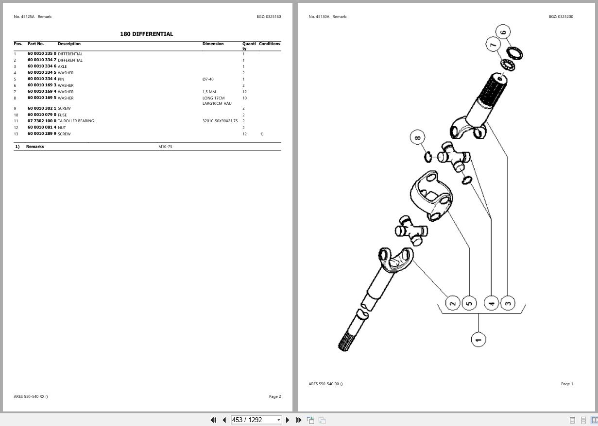 CLAAS ARES 550 540 RX CT32R0050 CT32R0839 Spare Parts Catalog (2)