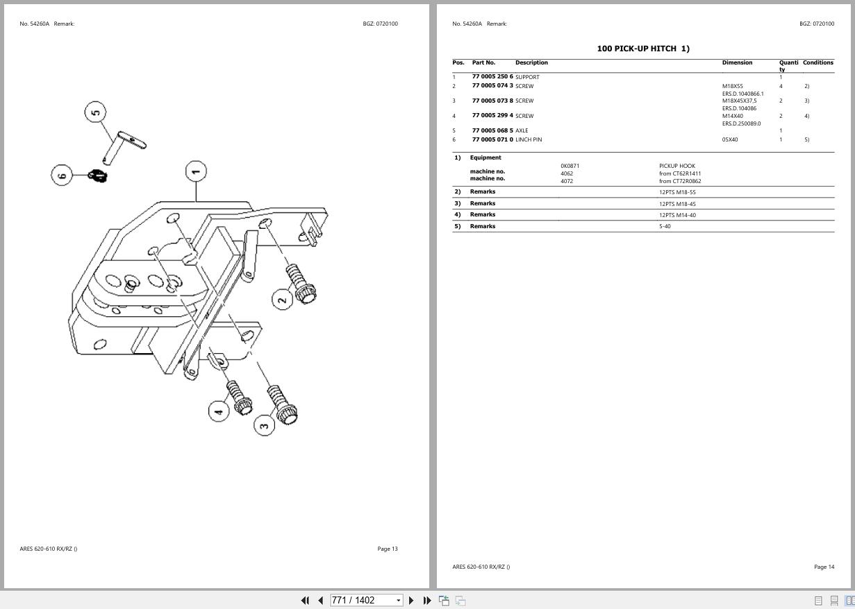 CLAAS ARES 620 610 RX RZ CT62R0050 CT62R2210 Spare Parts Catalog (2)