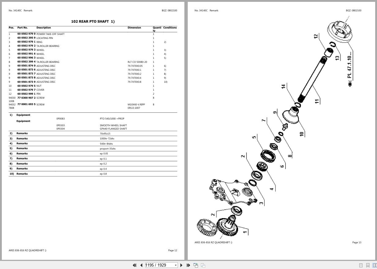 CLAAS ARES 836 816 RZ QUADRISHIFT CT4411300 CT4419999 Spare Parts Catalog (2)