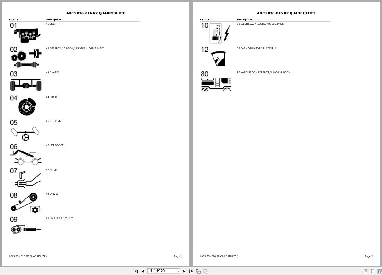 CLAAS ARES 836 816 RZ QUADRISHIFT CT4431300 CT4439999 Spare Parts Catalog (1)