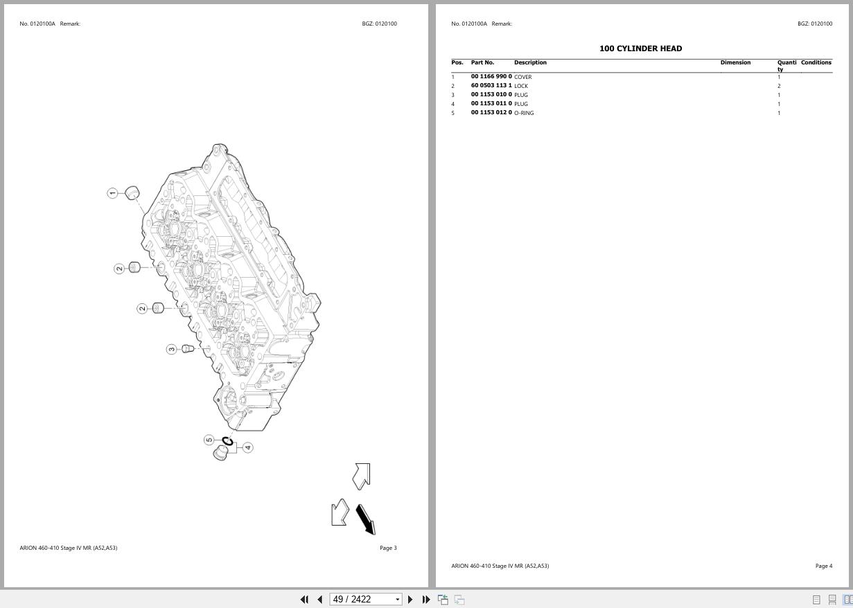 CLAAS ARION 460 410 Stage IV MR A5200010 A5209999 Spare Parts Catalog (2)
