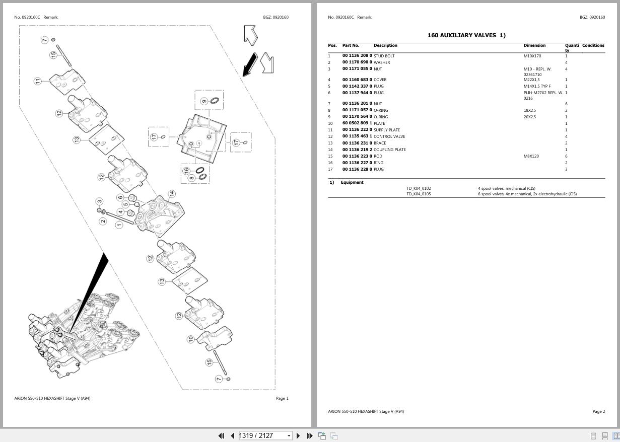 CLAAS ARION 550 510 HEXASHIFT Stage V A94 A9400050 A9409999 Spare Parts Catalog (2)