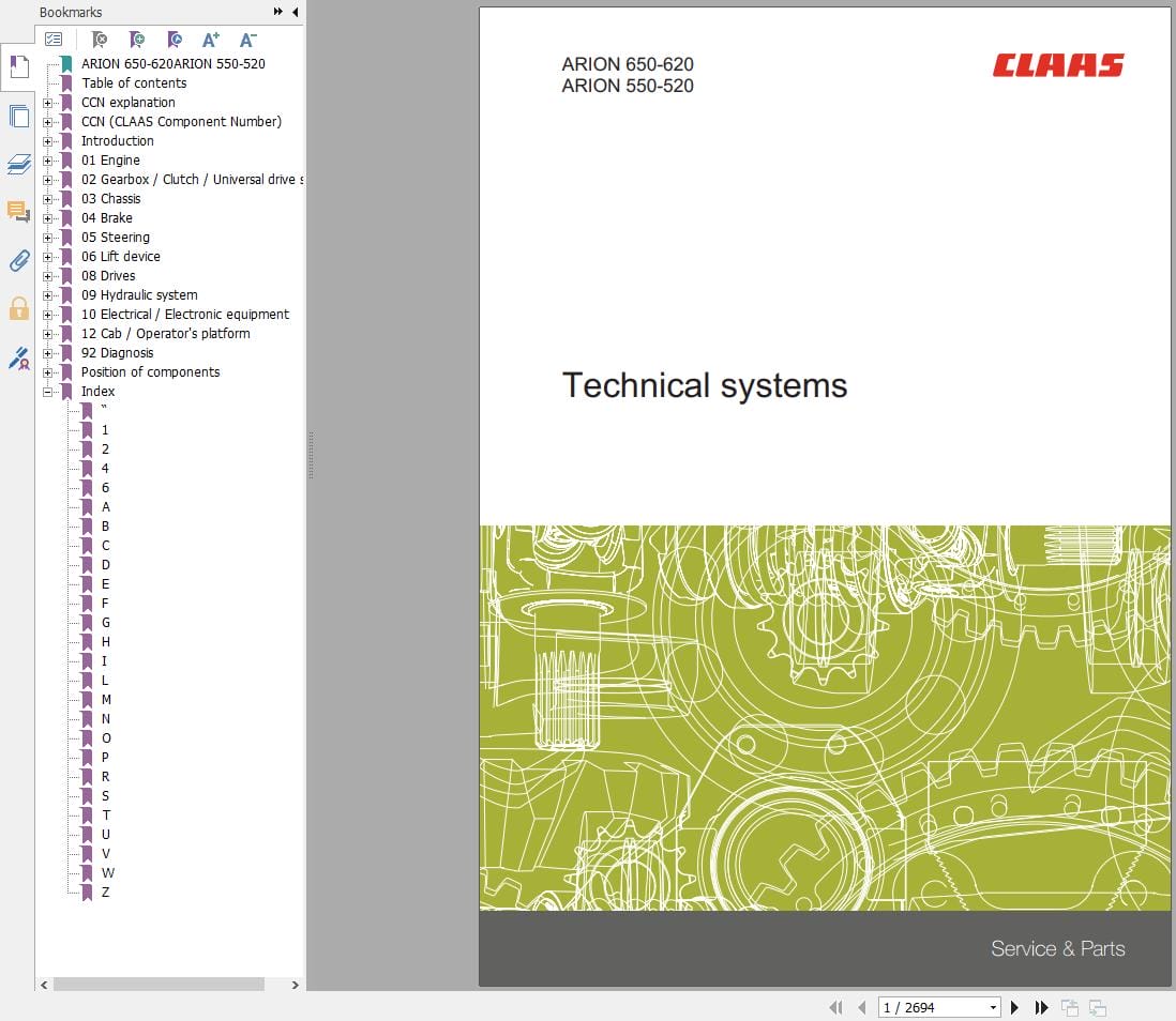 CLAAS ARION 550 520 HEXASHIFT (A34) Assembly Operators Repair Technical Manual (1)