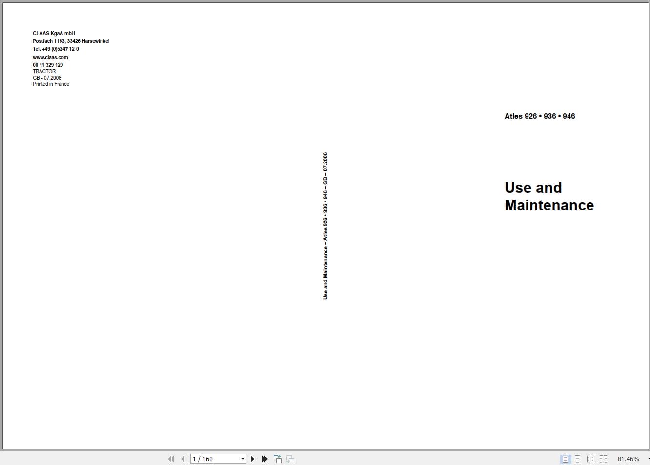 CLAAS ATLES 946 926 RZ (A01) Assembly Operators Repair Technical Manual (2)