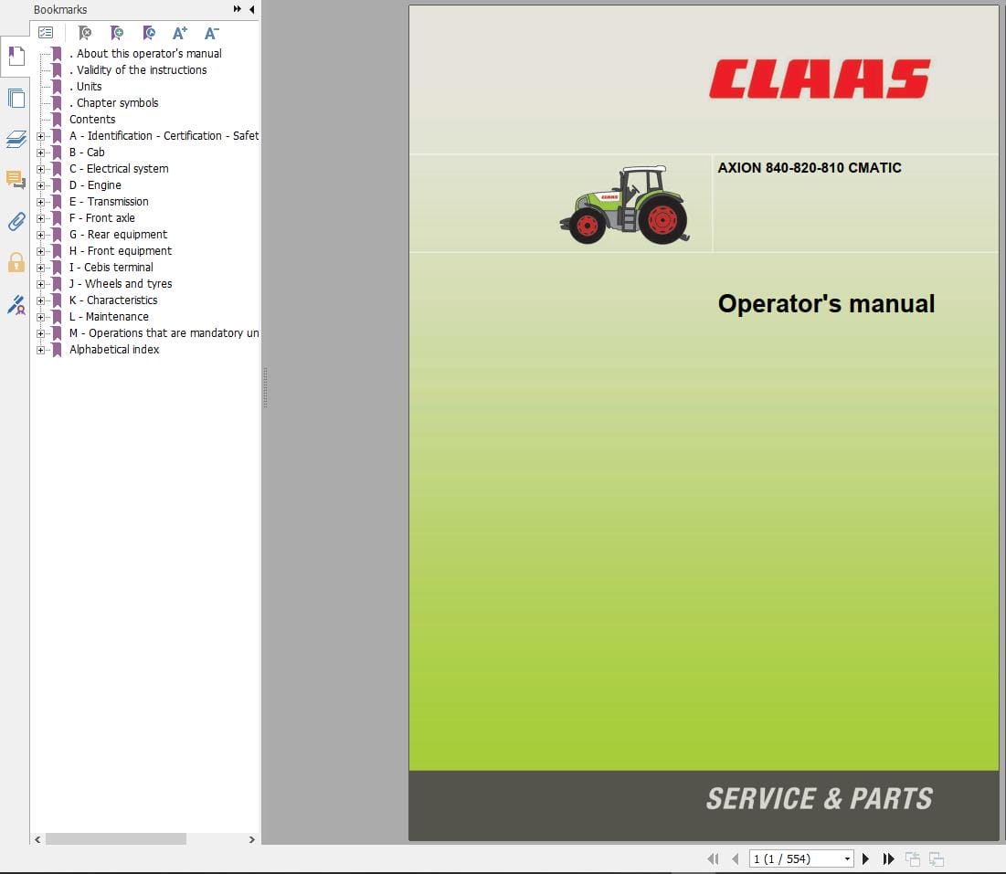 CLAAS AXION 840 810 CMATIC (A31) Assembly Operators Repair Technical Manual (2)