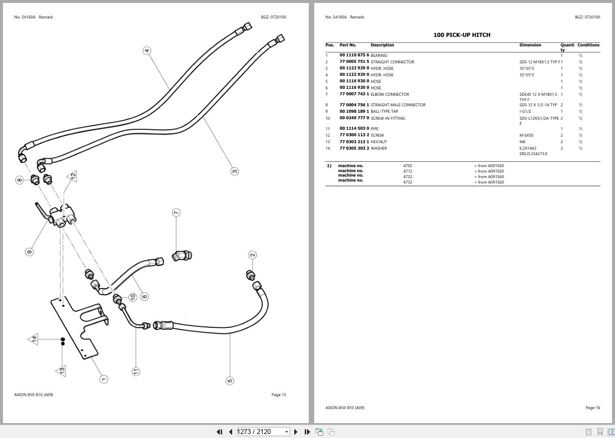 CLAAS AXION 850 810 A09 A0900050 A0999999 Spare Parts Catalog (2)