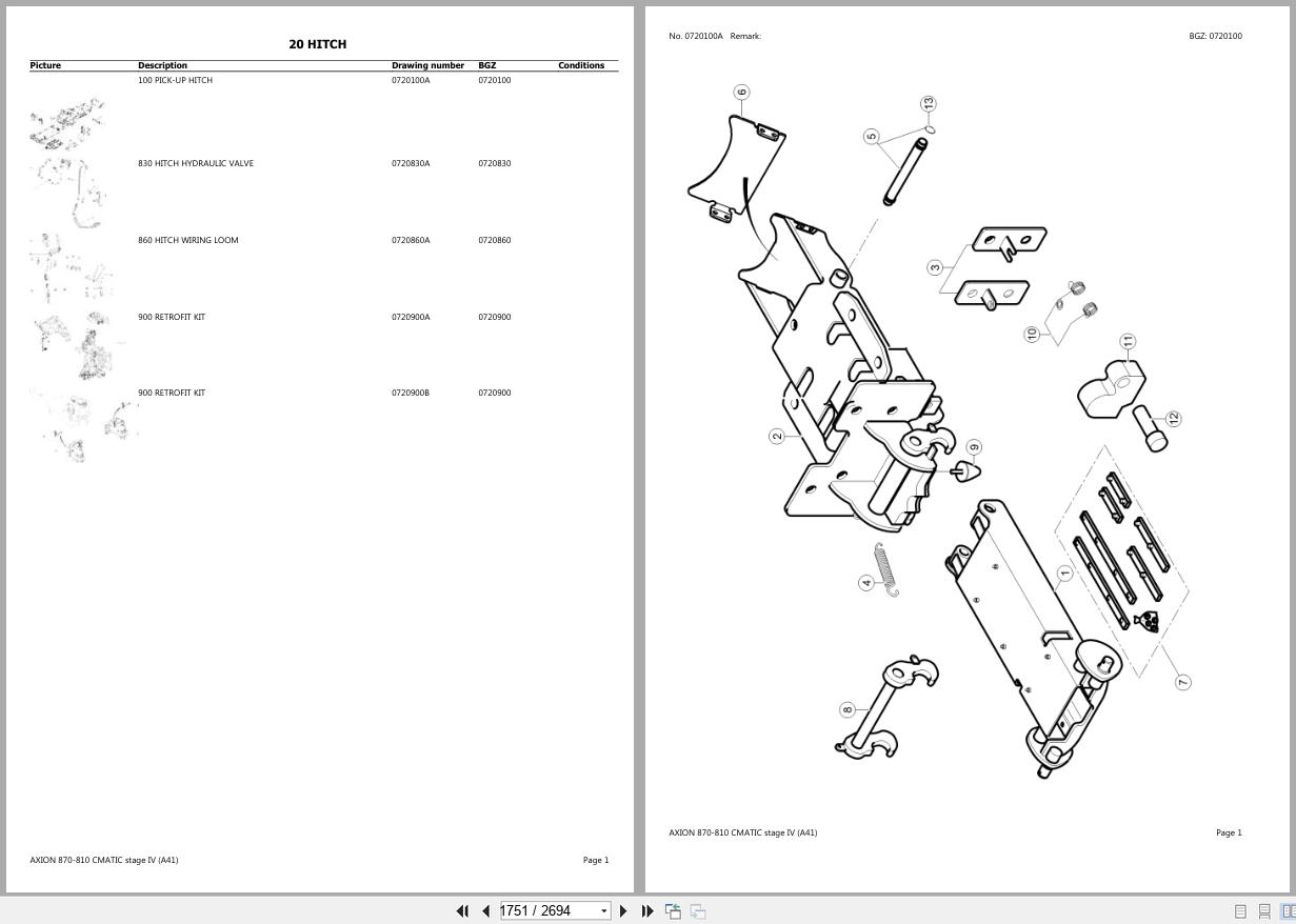CLAAS AXION 870 810 CMATIC stage IV A4100020 A4199999 Spare Parts Catalog (2)