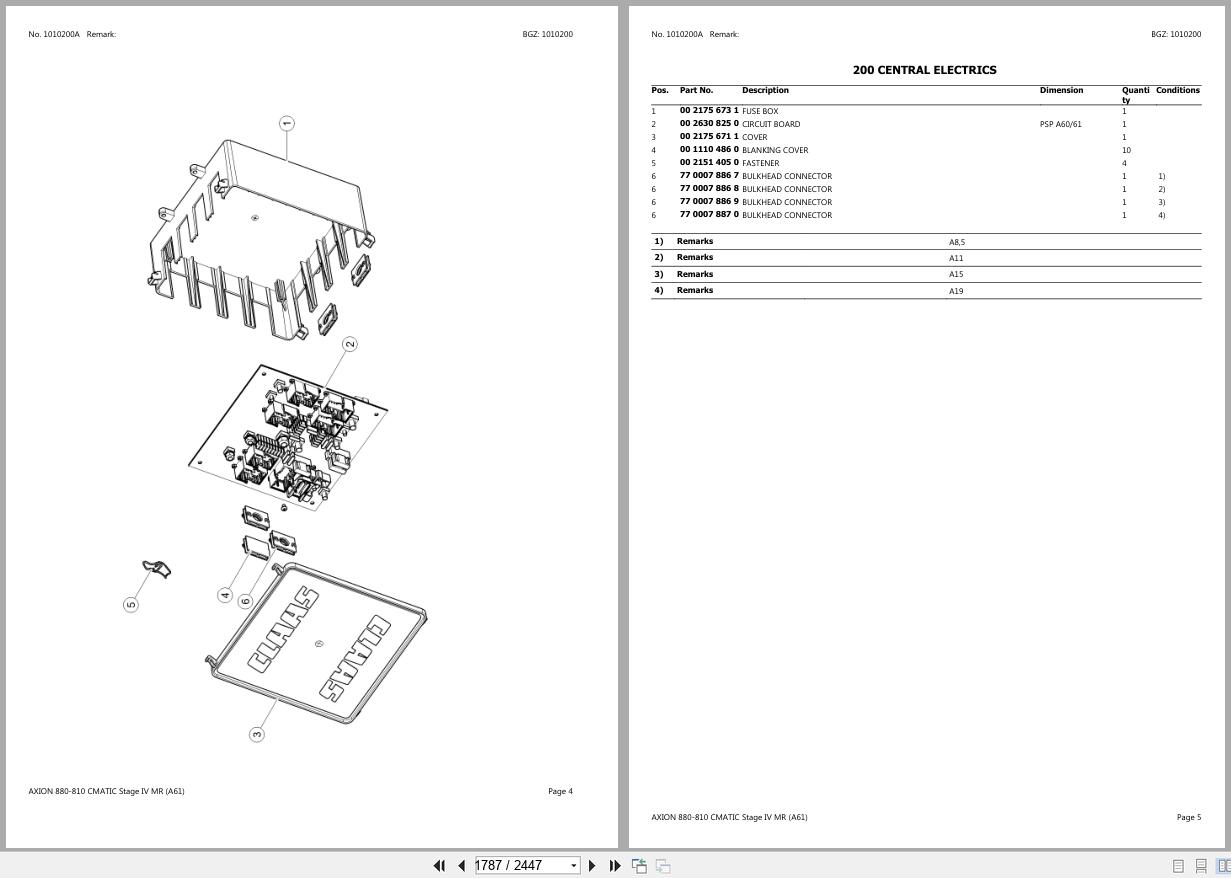 CLAAS AXION 880 810 CMATIC Stage IV MR A61 A6100050 A6109999 Spare Parts Catalog (2)