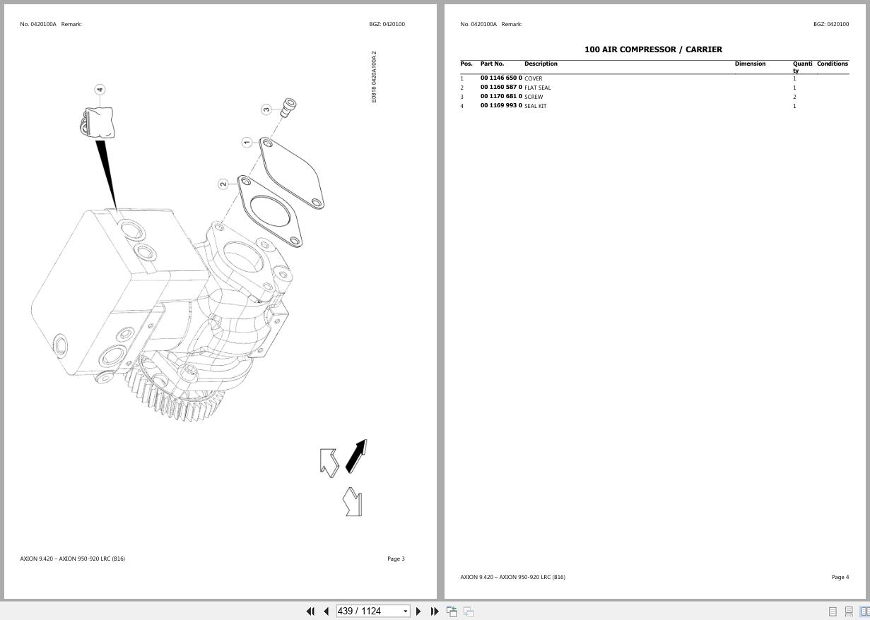 CLAAS AXION 9.420 AXION 950 920 LRC B1600001 B1609999 Spare Parts Catalog (2)