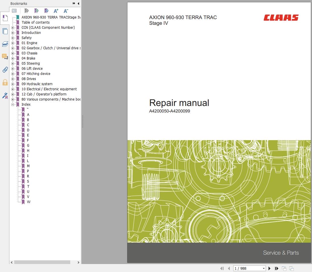 CLAAS AXION 960 930 TERRATRAC (A42) Assembly Operators Repair Technical Manual (2)