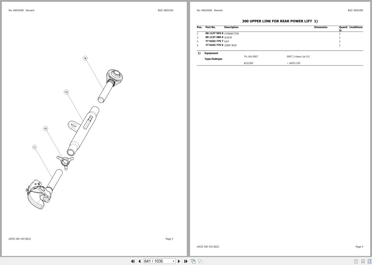 CLAAS AXOS 340 310 B2200001 B229999 Spare Parts Catalog (2)