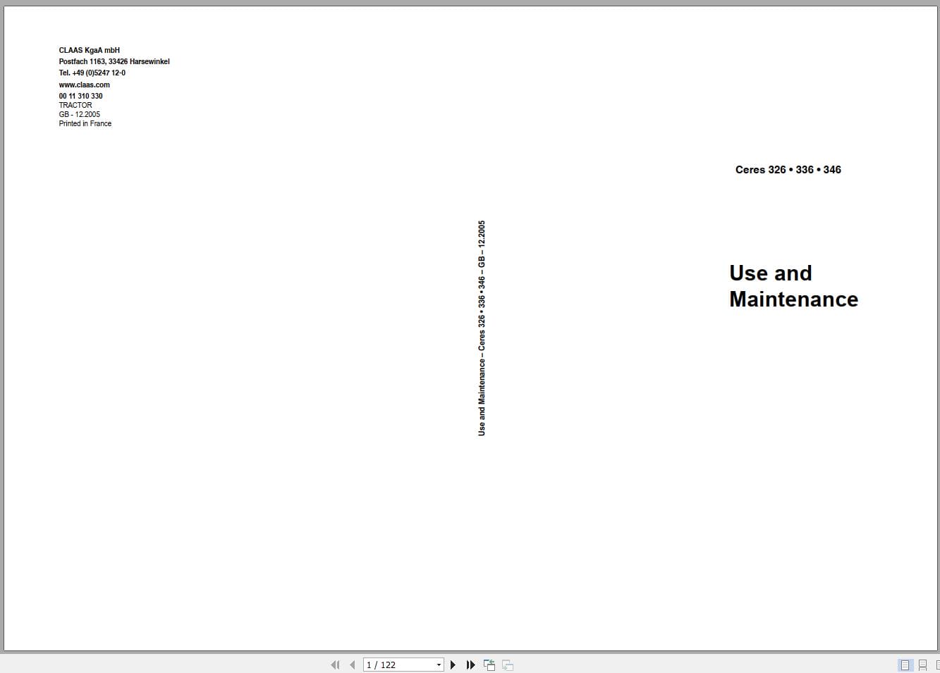 CLAAS CERES 346 316 2WD 4WD (A17) Assembly Operators Repair Technical Manual (3)