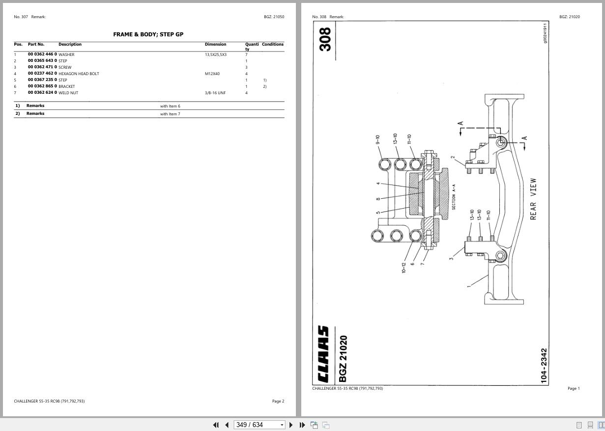 CLAAS CHALLENGER 55 35 RC98 79100001 79101199 Spare Parts Catalog (2)
