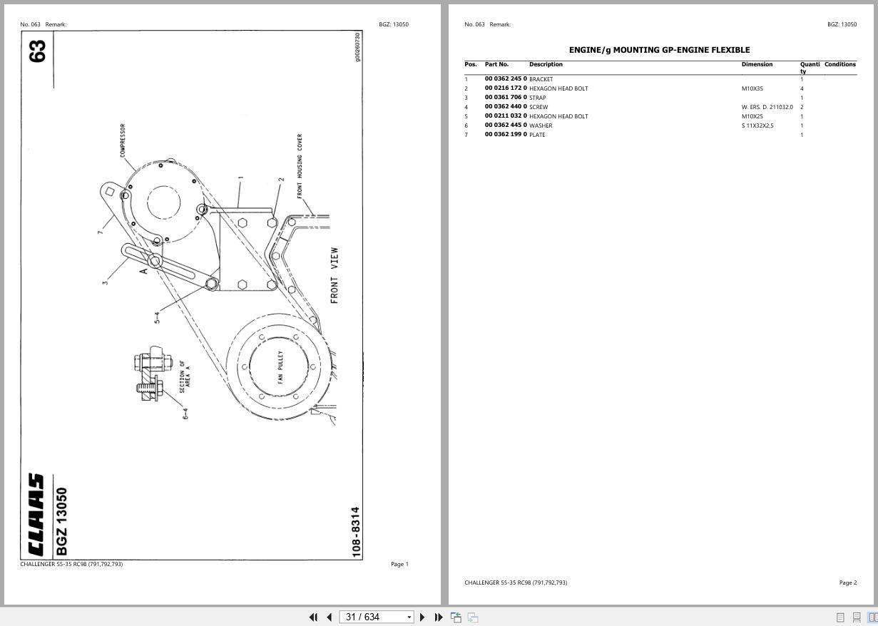CLAAS CHALLENGER 55 35 RC98 793 79301001 79302099 Spare Parts Catalog (2)