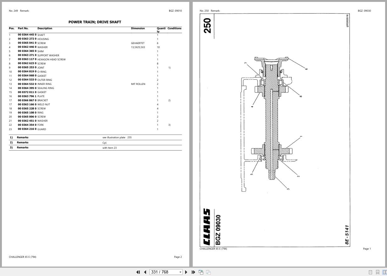 CLAAS CHALLENGER 65 E 79400001 79499999 Spare Parts Catalog (2)