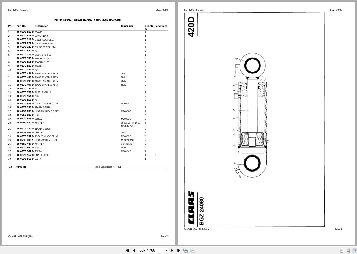 CLAAS CHALLENGER 85 E 79600001 79699999 Spare Parts Catalog (2)