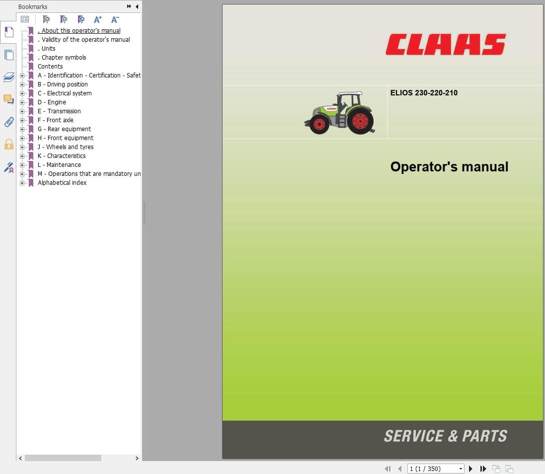 CLAAS ELIOS 200 (A28) Assembly Operators Repair Technical Manual (2)