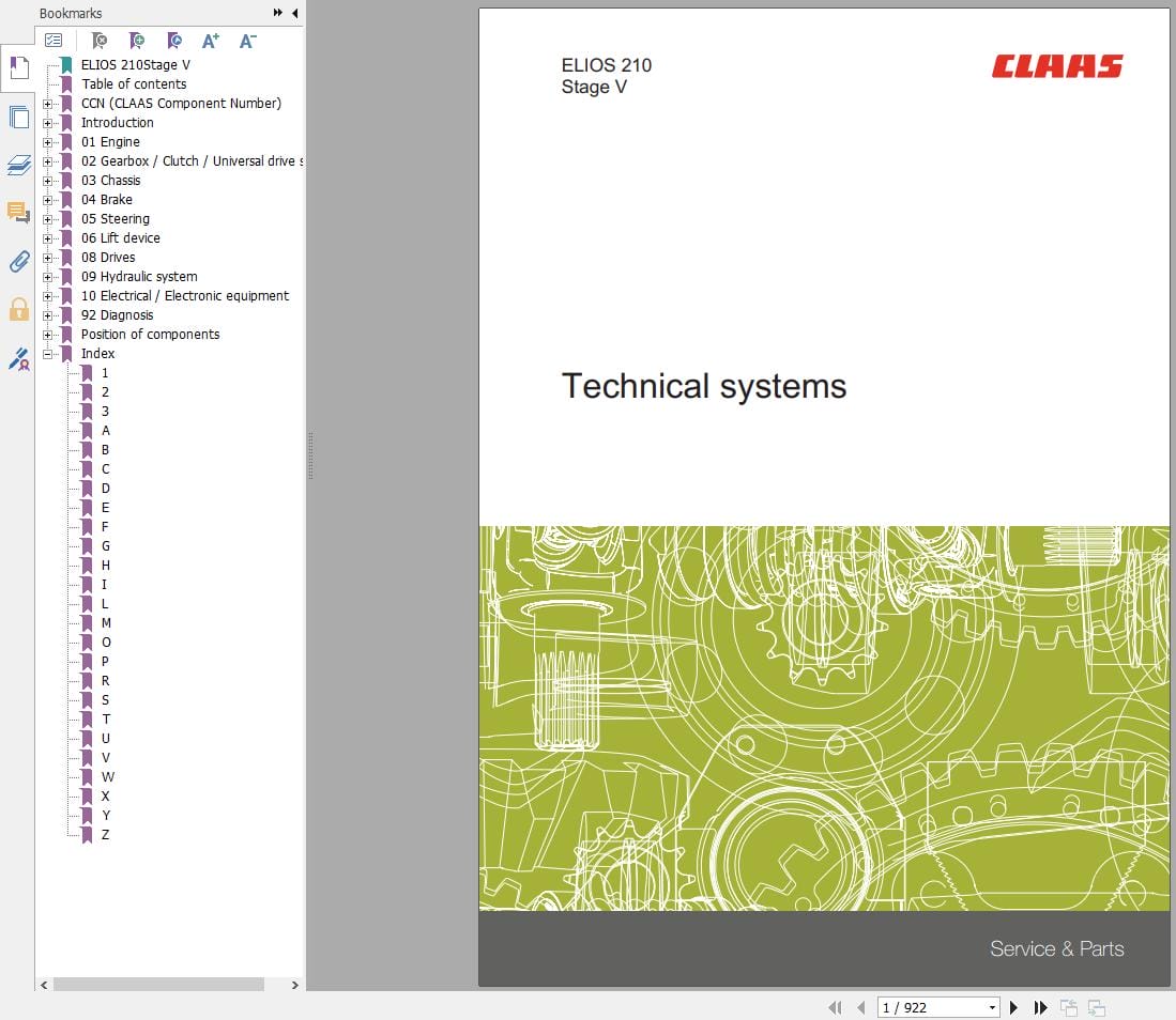 CLAAS ELIOS 240 210 Stage V (A68) Assembly Operators Repair Technical Manual (1)