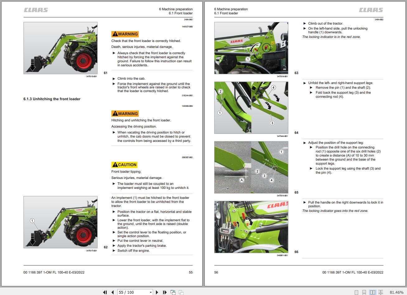 CLAAS FRONT LOADER 100E 40E (B59) Assembly Operators Technical Manual (4)