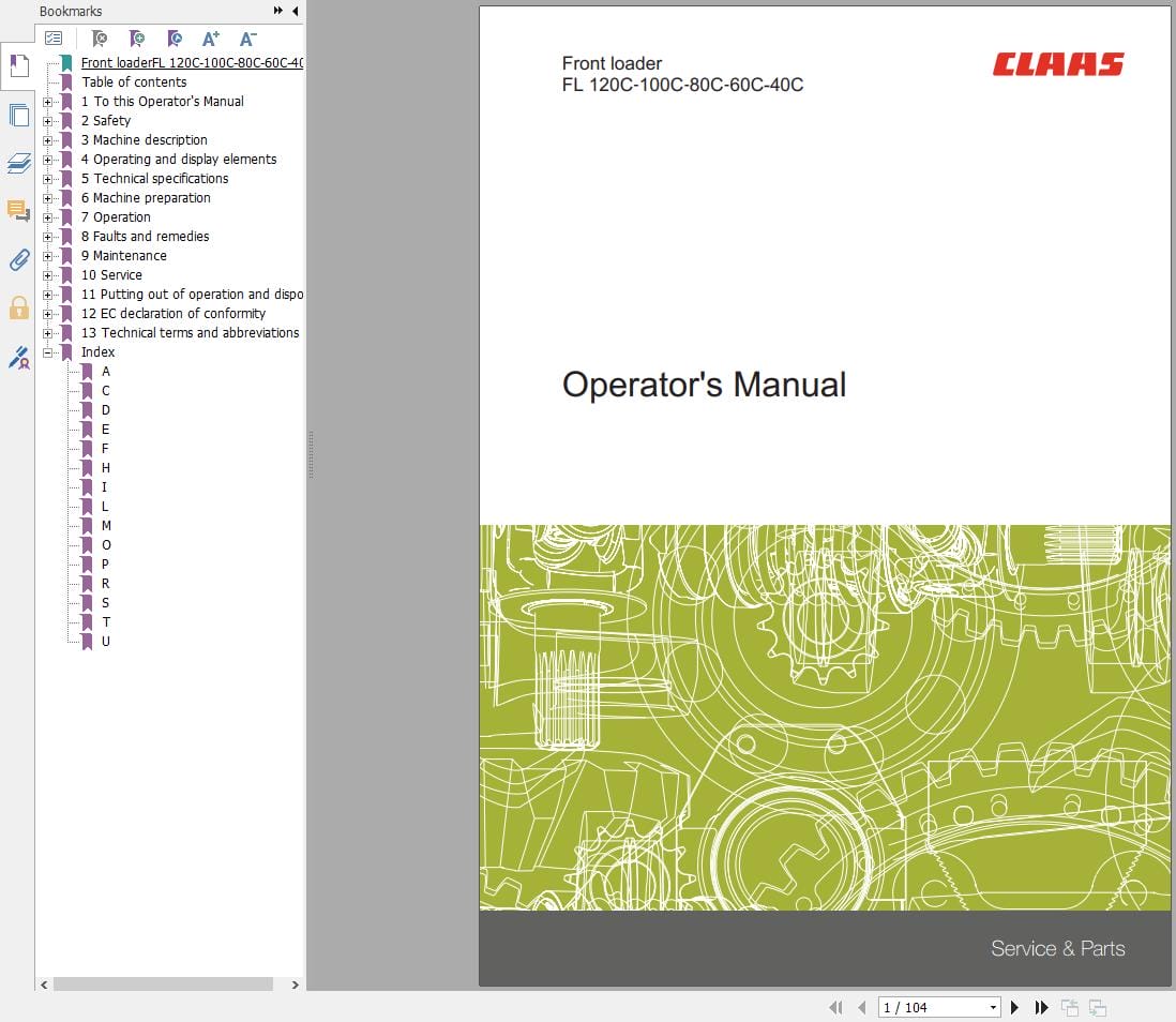 CLAAS FRONT LOADER 140C 40 C (B90) Operators Technical Manual (3)