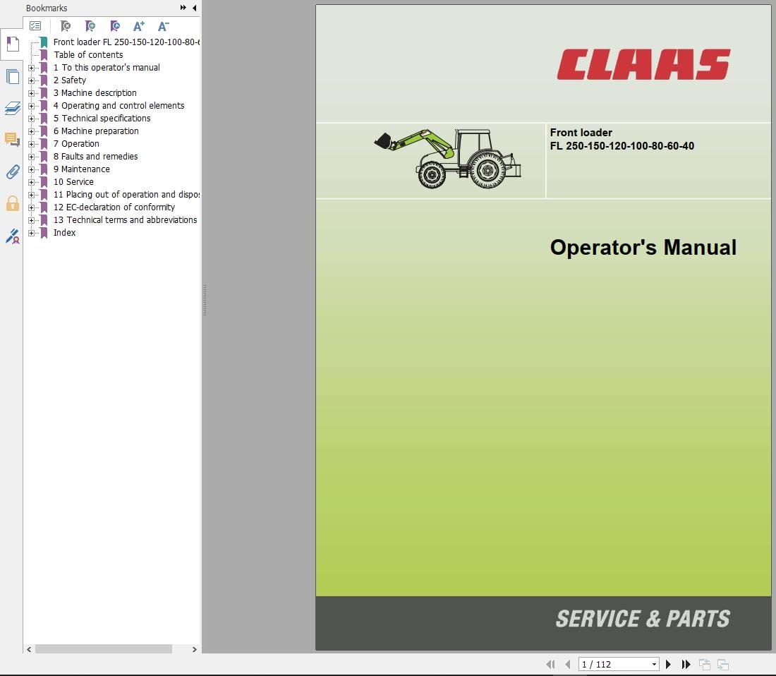 CLAAS FRONT LOADER 250 40 (B91) Assembly Operators Technical Manual (3)