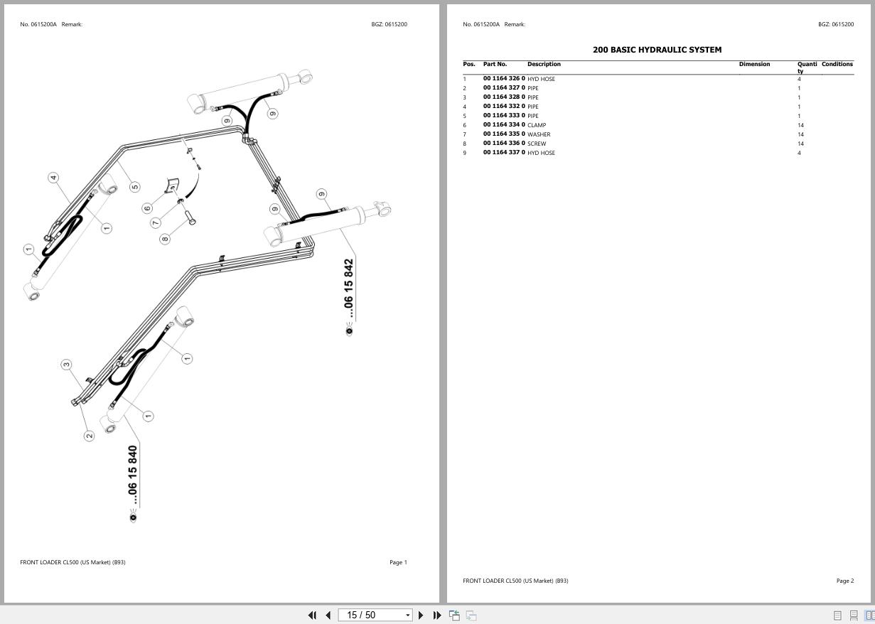 CLAAS FRONT LOADER CL500 (US Market) B9300001 B9399999 Spare Parts Catalog (2)