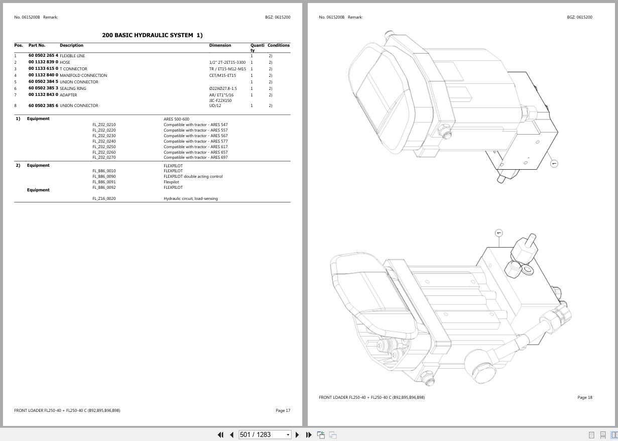 CLAAS FRONT LOADER FL250 40 + FL250 40 C B9600010 B9699999 Spare Parts Catalog (2)