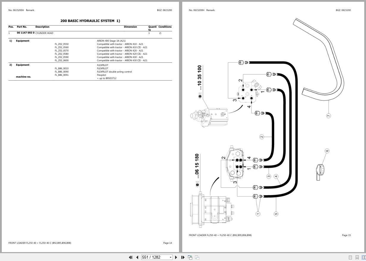 CLAAS FRONT LOADER FL250 40 FL250 40 C B9800010 B8999999 Spare Parts Catalog (2)