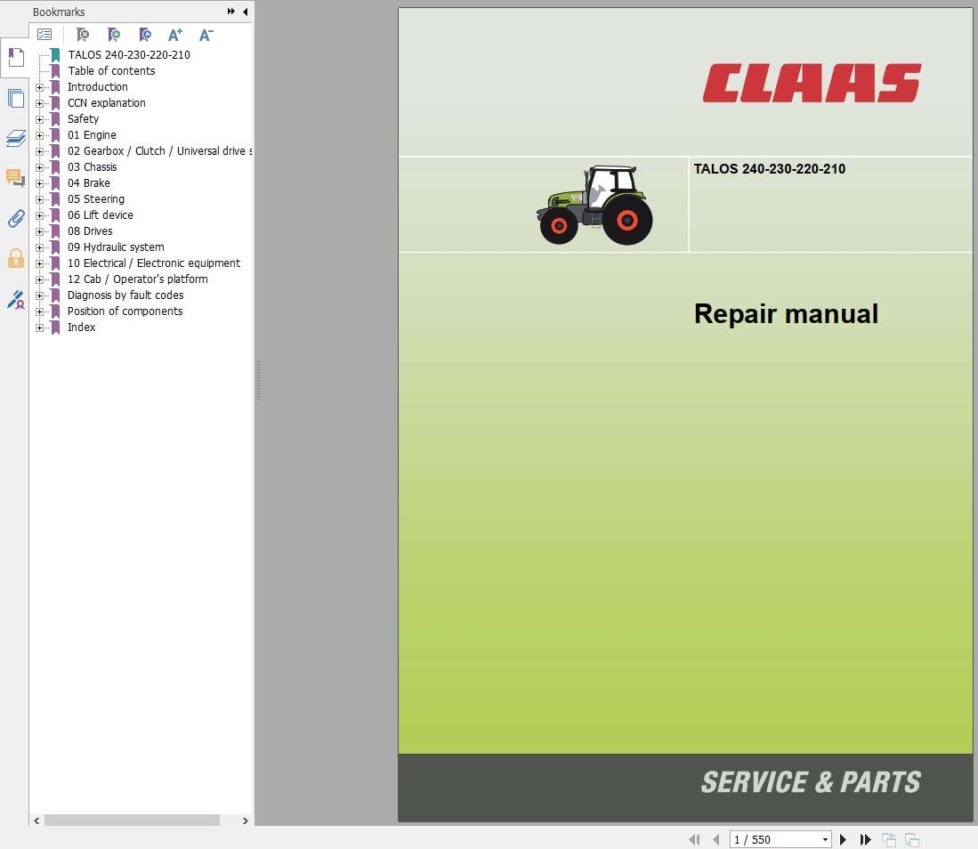 CLAAS TALOS 240 210 (A39) Assembly Operators Repair Technical Manual (3)