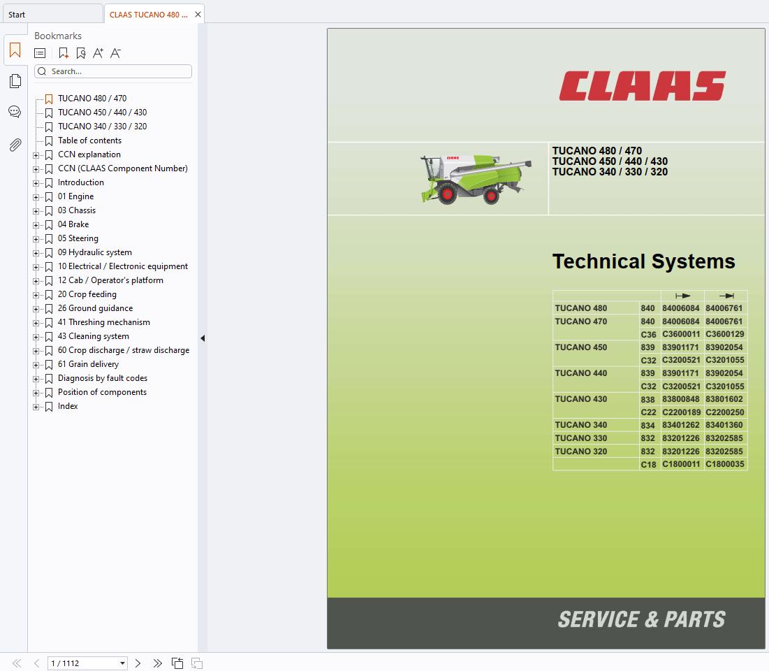CLAAS TUCANO 430 420 (839) Technical Repair Operators Assembly Manual